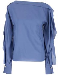 Lanvin - Overhemden ,Blauw ,Leer Top Met Lange Mouwen - Lyst