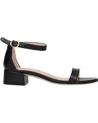 Stuart Weitzman - Schwarze Ledersandalen Mit Mittelhohen Absätzen - Lyst