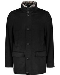 Paul & Shark - Jassen ,Zwart ,Polyester Chinchilla Bontkraag Jas - Lyst