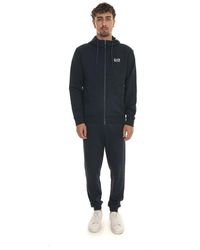 EA7 - Fitness ,Blauw ,Katoen Hoodie Met Rits En Zakken - Lyst