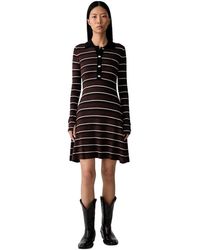 Ganni - Kleedjes ,Bruin ,Wol Gestreepte Polo Mini Jurk - Lyst