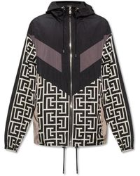 Balmain - Monogramm Jacke Mit Kapuze Und Kordelzug - Lyst