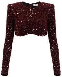 Elisabetta Franchi - Bordeaux Topkleding Aw25 - Lyst