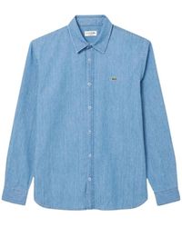 Lacoste - Overhemden ,Blauw ,Denim Denim Overhemd Met Metalen Details - Lyst
