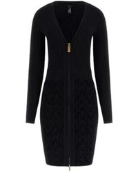 Guess - Zwarte Korte Mouw Gebreide Jurk - Lyst