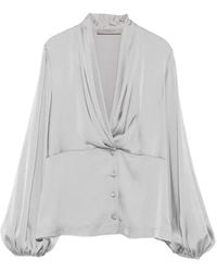 D.exterior - Graue Bluse Mit V-Ausschnitt Und Falten - Lyst