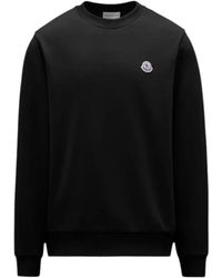 Moncler - Hoodies & Sweatvesten ,Zwart ,Katoen Katoenen Crew Neck Sweatshirt - Lyst