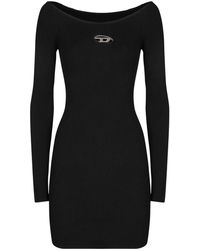 DIESEL - Kleedjes ,Zwart ,Polyester Elegante Zwarte Jurk - Lyst