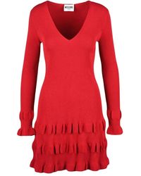Moschino - Kleedjes ,Rood ,Polyester Gebreide Jurk Met Wijde Rok - Lyst