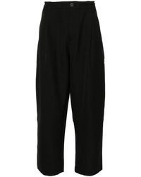 Studio Nicholson - Broeken ,Zwart ,Zwarte Gevlochten Hoge Taille Tapered Broek - Lyst