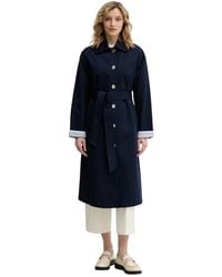 Benetton - Jassen ,Blauw ,Katoen Lange Trenchcoat Met Gestreepte Voering - Lyst
