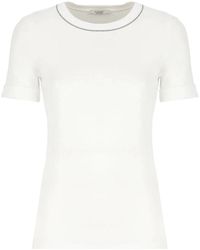 Peserico - Magliette in cotone bianca con collo rotondo - Lyst