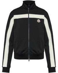 Moncler - Hoodies & Sweatvesten ,Zwart ,Polyester Sweatshirt Met Logopatch - Lyst