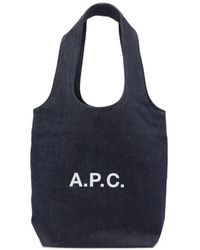 A.P.C. - Blau Denim Tote Tasche Mit Logo - Lyst