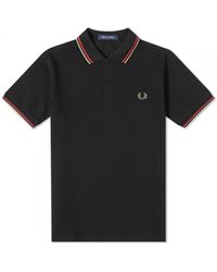 Fred Perry - Polo slim fit twin tipped in nero rosso verde lavato - Lyst
