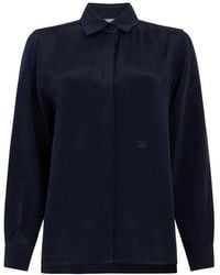 Max Mara - Overhemden ,Blauw ,Zijden Crêpe De Chine Blouse - Lyst