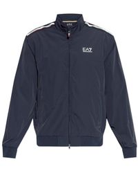 EA7 - Jassen ,Blauw ,Leer Stand-Up Collar Jacket - Lyst