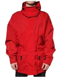 Dolce & Gabbana - Rode Hooded Parka Jas Met Logo - Lyst