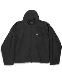 Balenciaga - Jassen ,Zwart ,Katoen Hooded Zip-Up Jacket - Lyst