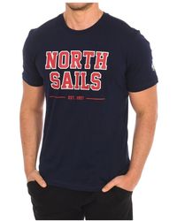 North Sails - Tops ,Blauw ,Katoen T-Shirt Met Korte Mouwen En Merkprint - Lyst