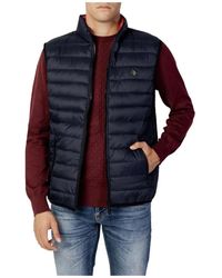 U.S. POLO ASSN. - U. Polo Assn. ,Jassen ,Blauw ,Nylon Blauwe Gewatteerde Puffer Vest Voor Mannen - Lyst