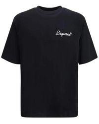 DSquared² - Tops ,Zwart ,Katoen Katoenen T-Shirt Met Ronde Hals En Logo Print - Lyst