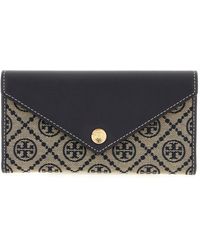 Tory Burch - Accessoires ,Blauw ,Katoen T Monogram Portemonnee - Lyst
