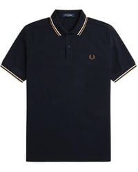 Fred Perry - Tops ,Blauw ,Katoen Blauw Polo Shirt Met Dubbele Streep - Lyst