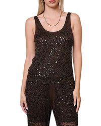 Kaos - Mouwloze Tulle Top Met U-Hals, Paillettenborduursel En Afgeronde Zoom - Lyst
