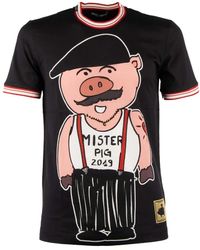 Dolce & Gabbana - Schwarzes Baumwolloberteil 2019 Jahr des Schweins T-Shirt - Lyst