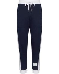 Thom Browne - Broeken ,Blauw ,Katoen Trainingsbroeken Met Engineered 4 Bar - Lyst