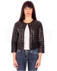 Suprema - Jassen ,Zwart ,Suède Suède Jas Met Vierkant Patroon - Lyst
