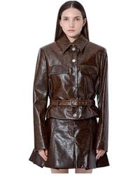 Sportmax - Jassen ,Bruin ,Leer Gestructureerd Gecoate Jas - Lyst