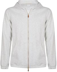 Eleventy - Hoodies & Sweatvesten ,Grijs ,Katoen Sportieve Hoodie Van Katoen, Kasjmier En Zijde - Lyst