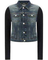 Coperni - Jassen ,Blauw ,Denim Blauwe Denimjack Met Geribbelde Mouwen - Lyst