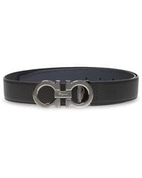 Ferragamo - Hommes Ceinture Réversible Et Réglable Gancini Noir - Lyst