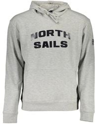 North Sails - Maglione grigio in cotone con cappuccio e stampa - Lyst