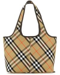 Burberry - Einkaufstasche Mit Stickerei, Kleines Karomuster, Aus Canvas - Lyst