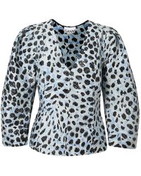Ganni - Overhemden ,Blauw ,Polyester Blouse Overhemd - Lyst