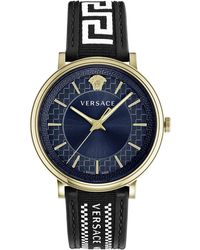 Versace - Accessoires ,Geel ,V-Circle Blauw Wijzerplaat Goud Horloge - Lyst