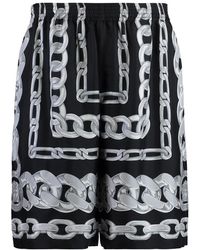 Versace - Korte Broeken ,Zwart ,Zijden Medusa Chain Print Shorts - Lyst