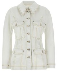 Givenchy - Jassen ,Wit ,Denim Denimjack Met Contrasterende Stiksels - Lyst