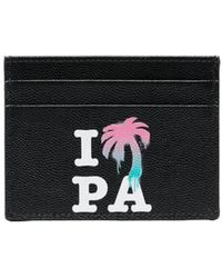 Palm Angels - Schwarzer grafischer lederkartenhalter - Lyst