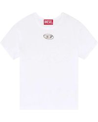 DIESEL - Camiseta blanca de algodón con logo cut-out oval d - Lyst