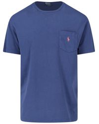 Ralph Lauren - T-shirt blu in cotone con logo - Lyst
