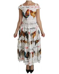 Dolce & Gabbana - Weißes Midi-Baumwollkleid mit Hahnentritt-Muster - Lyst