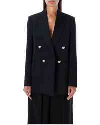 Lanvin - Jassen ,Zwart ,Wol Zwarte Zwarte Wollen Blazer Met Sterke Schouders - Lyst