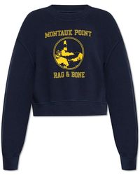 Rag & Bone - Hoodies & Sweatvesten ,Blauw ,Katoen Sweatshirt Met Print - Lyst