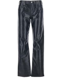 Agolde - Broeken ,Zwart ,Leer Rechte Leren Broek Met Stretch - Lyst