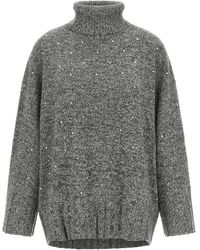 Pinko - Truien & Vesten ,Grijs ,Wol Turtleneck Met Kristallen - Lyst